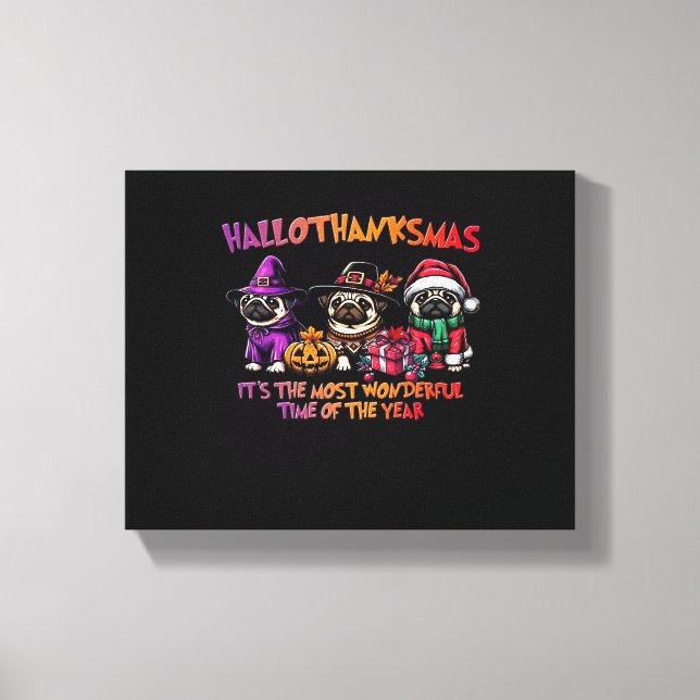 Pug Halloween Thanksgiving jul Classic T-Shi Canvastryck (Framsida)