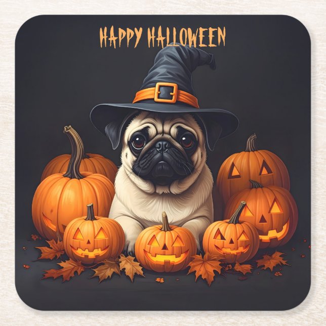 Pug Halloween Underlägg Papper Kvadrat (Framsidan)