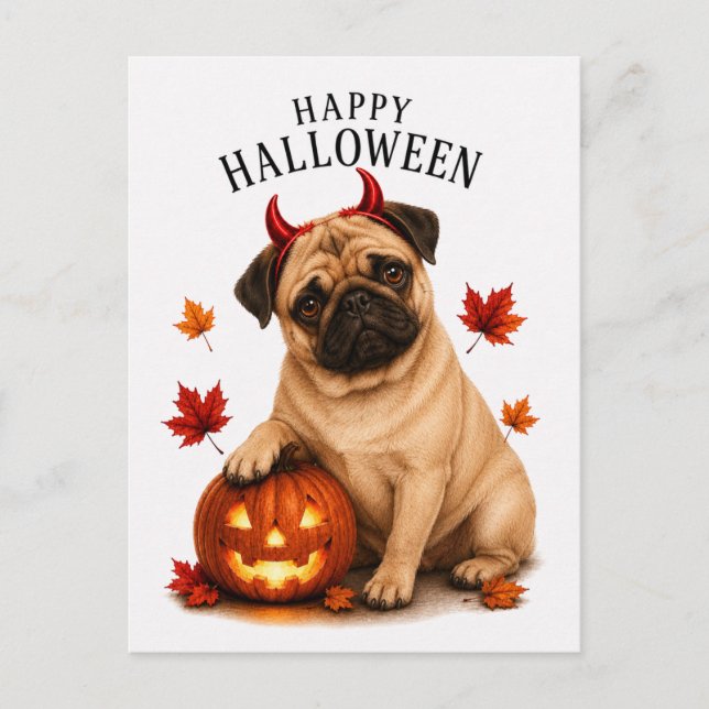 Pug Halloween Vykort (Framsida)