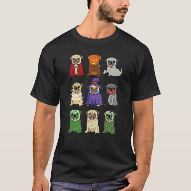 Pug Happy Pug o ween Halloween Cute Spooky Costume T Shirt (Framsida)