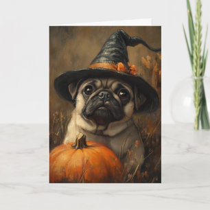 Pug-häxa Halloween Helgkort