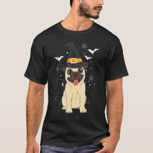 Pug häxa Halloween hund valp dräkt kostym trick T Shirt