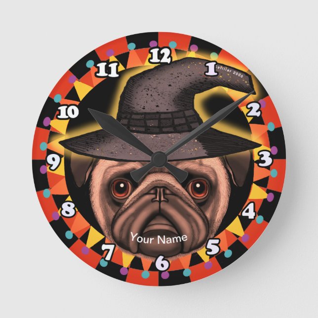 Pug Häxa  Rund Klocka (Framsida)