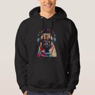 Pug Headphone Hund Colorful Funny Animal Art Print Hoodie