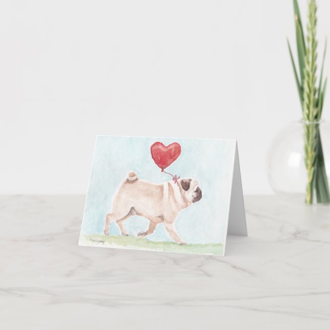 Pug Heart Dog Konst Notkort Kort (Framsida)