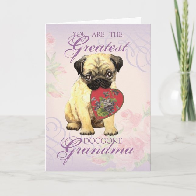 Pug Heart Grandma Kort (Framsida)