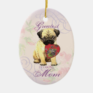 Pug Heart Mamma keramisk prydnadsföremål Julgransprydnad Keramik