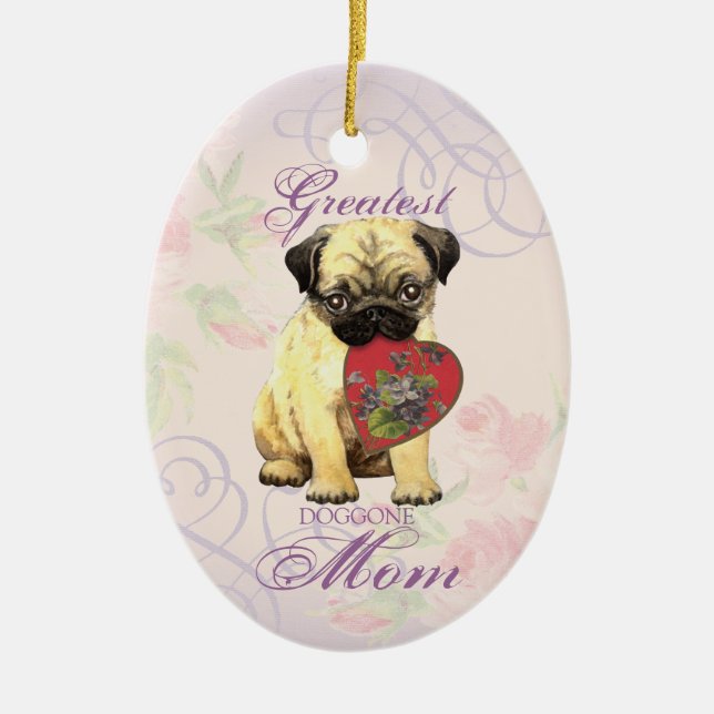 Pug Heart Mamma keramisk prydnadsföremål Julgransprydnad Keramik (Framsidan)