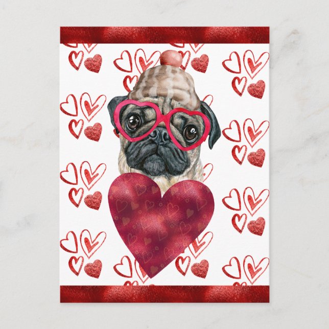 Pug Hearts Hund älskare Valentine Gift Helg Vykort (Framsida)