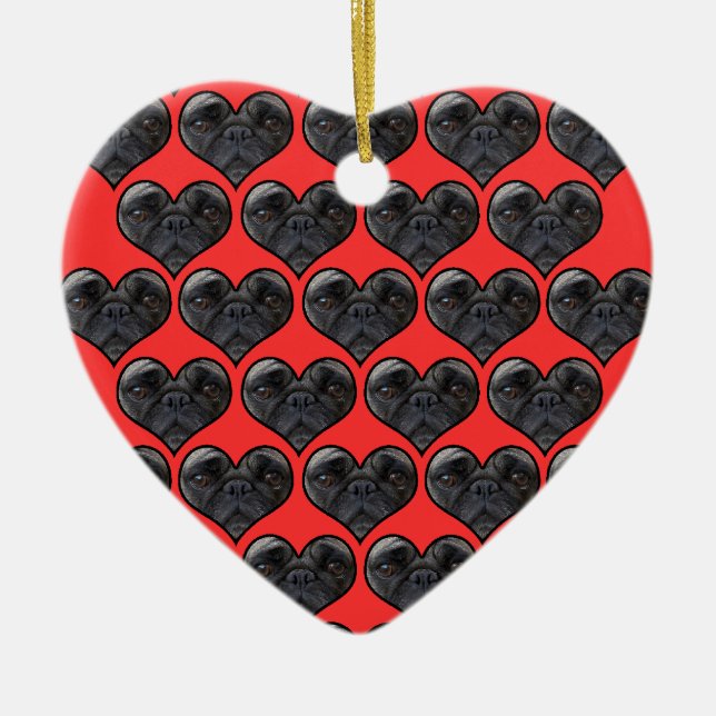 Pug Hearts Julgransprydnad Keramik (Framsidan)
