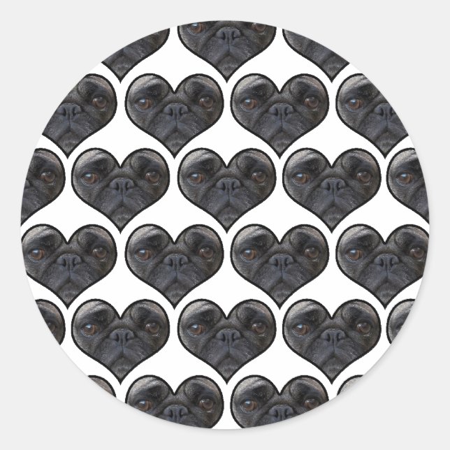 Pug Hearts Runt Klistermärke (Framsida)