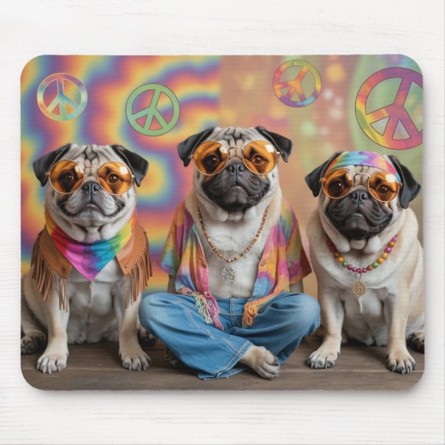 Pug Hippie Mousepad Musmatta (Framsidan)