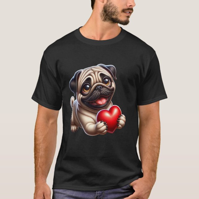 Pug Hjärta Jag älskar Pug T Shirt (Framsida)