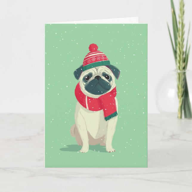 Pug Holiday Greeting Kort (Framsida)