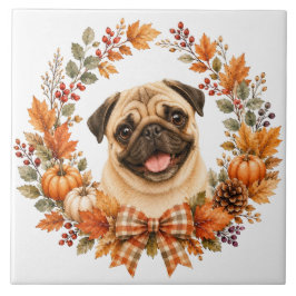Pug höstkrans kakelplatta