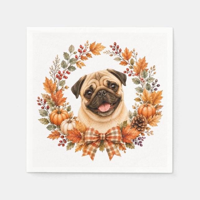 Pug höstkrans pappersservett (Framsidan)