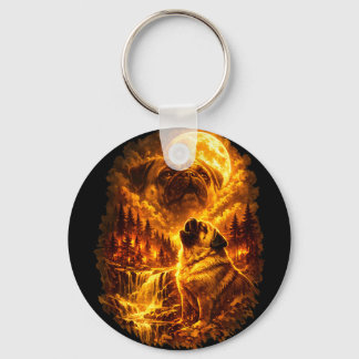 Pug howling at moon dramatic full moon  nyckelring