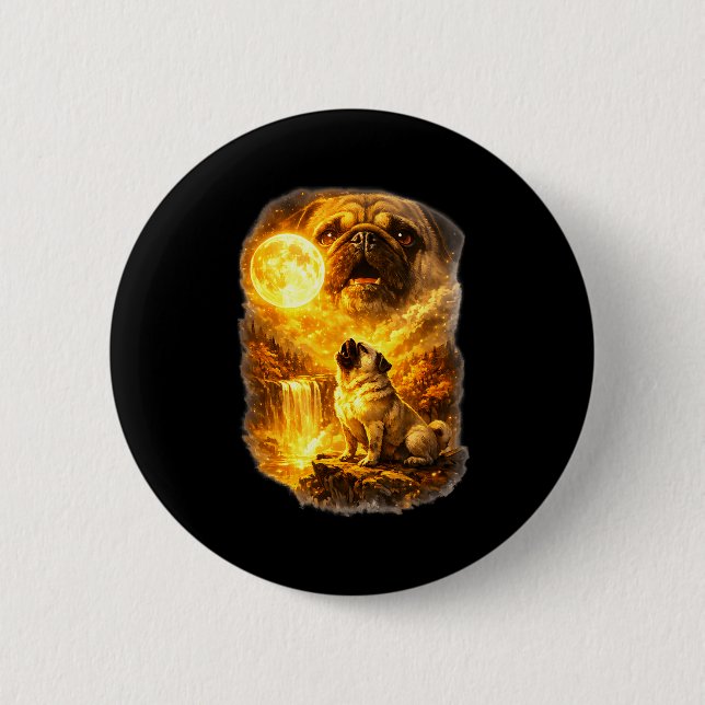 Pug howling at moon epic forest fantasy  knapp (Framsida)