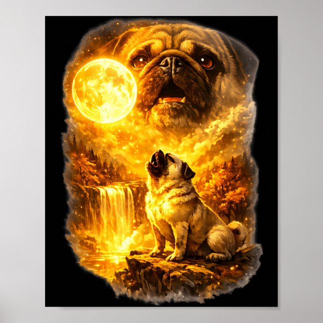 Pug howling at moon epic forest fantasy  poster (Framsidan)