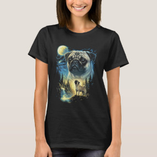 Pug Howling to The Moon Meme Funny 90's Pug Dog Lo T Shirt