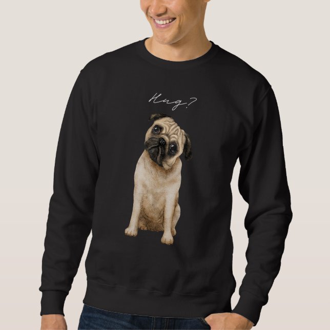 Pug Hug Cute Kärlek Pugs Design Lång Ärmad Tröja (Framsida)