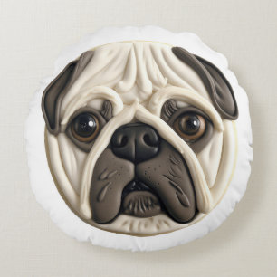 Pug Hund 3D Inspirerad Rund Kudde