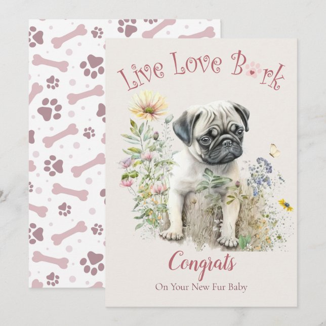 Pug Hund Adoption, Gotcha Day Kort (Fram/baksida)