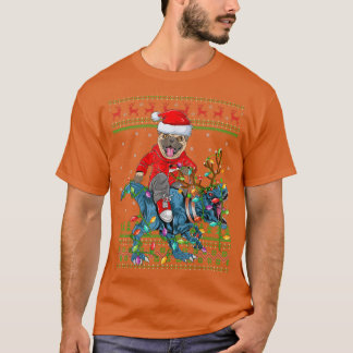 Pug Hund älskare Ugly Julafton Ljus Pug Riding Din T Shirt