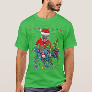 Pug Hund älskare Ugly Julafton Ljus Pug Riding Din T Shirt