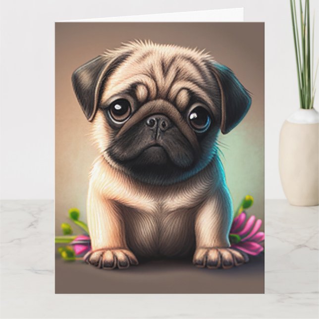PUG HUND ART ANY TILLFÄLLE GREETARD CARD KORT (Framsida)