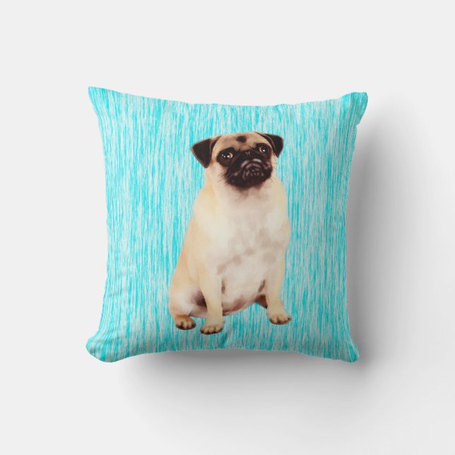 Pug Hund Art Porträtt Kudde (Framsida)
