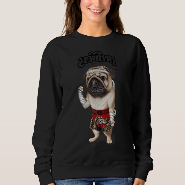 Pug Hund as Muay Thai Kick Boxing Champion T Shirt (Framsida)