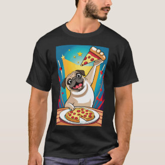 pug hund äter pizza t shirt