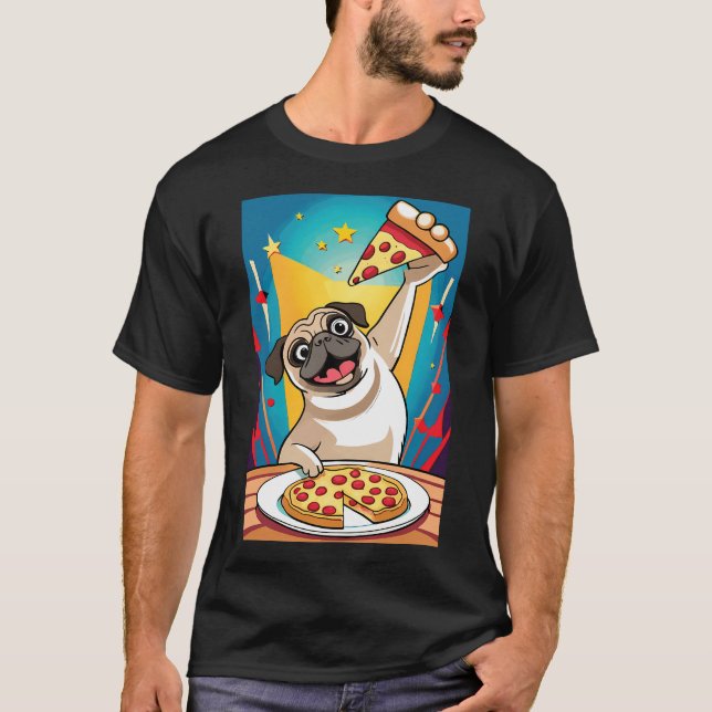 pug hund äter pizza t shirt (Framsida)