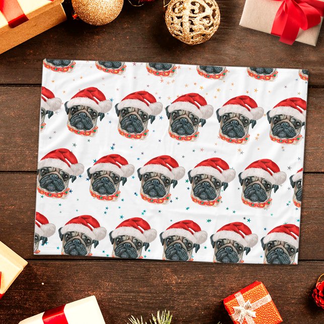 Pug Hund aveln julstjärnor Fleecefilt (Skapare uppladdad)