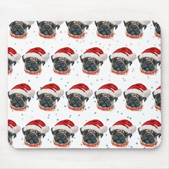 Pug Hund aveln julstjärnor Musmatta (Framsidan)