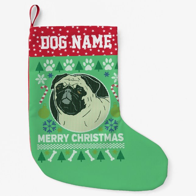 Pug Hund aveln Ugly jul Sweater Liten Julstrumpa (Framsidan)