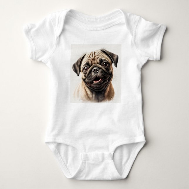 Pug Hund Baby Jersey Bodydräkt T Shirt (Framsida)