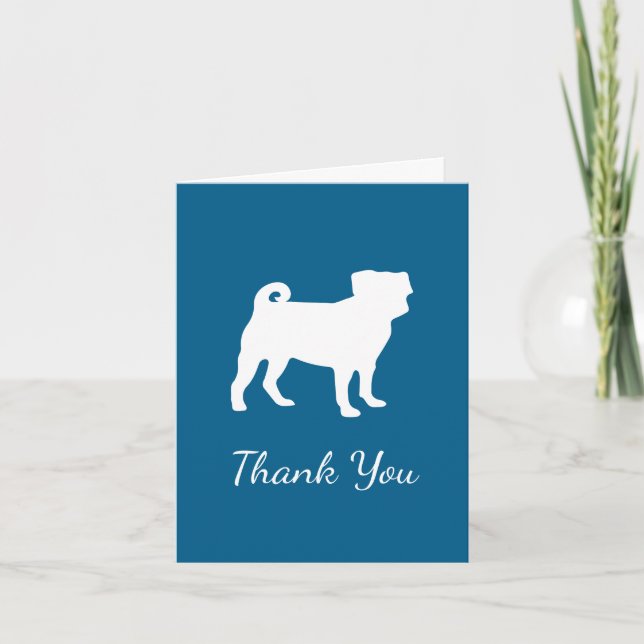 Pug Hund Baby Shower Blue Puppy Boy Tack Kort (Framsida)