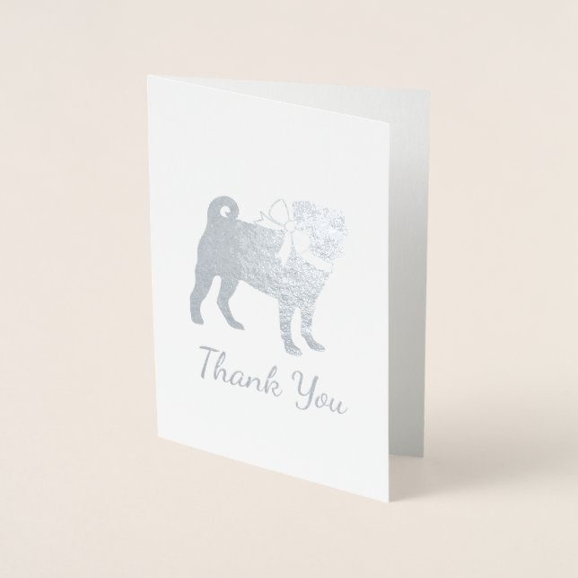 Pug Hund Baby Shower Boy Blue med Bow Folierat Kort (Framsida)