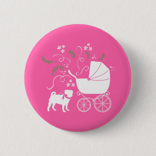 Pug Hund Baby Shower Boy Blue med Bow Knapp