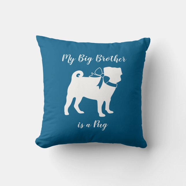 Pug Hund Baby Shower Boy Blue med Bow Kudde (Framsida)