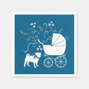 Pug Hund Baby Shower Boy Blue med Bow Pappersservett