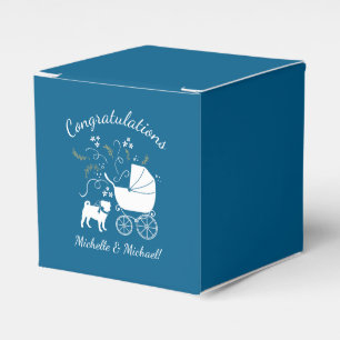 Pug Hund Baby Shower Boy Blue med Bow Presentaskar