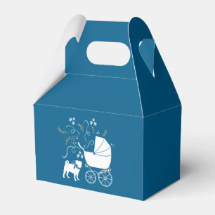 Pug Hund Baby Shower Boy Blue med Bow Presentaskar