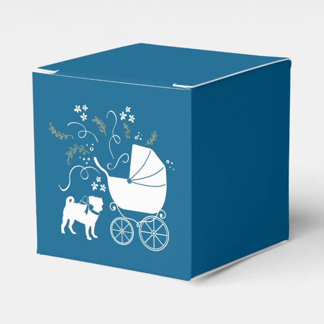 Pug Hund Baby Shower Boy Blue med Bow Presentaskar (Framsidan Sidan)
