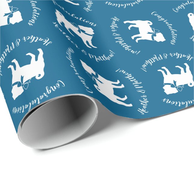 Pug Hund Baby Shower Boy Blue med Bow Presentpapper (Rullad Hörn)