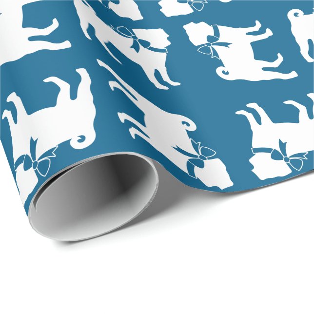Pug Hund Baby Shower Boy Blue med Bow Presentpapper (Rullad Hörn)