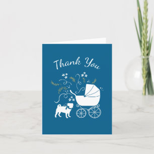 Pug Hund Baby Shower Boy Blue med Bow Tack Kort