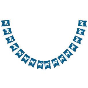 Pug Hund Baby Shower Boy Blue med Bow Vimplar